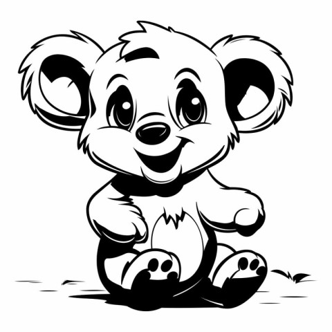 Cute Cartoon Koala - Black and White Illustration. Vector