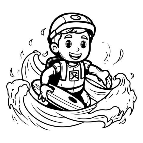 Vector illustration of a boy riding a water bike on the waves.