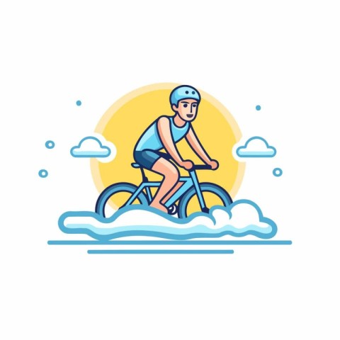 Cyclist in helmet riding bicycle. Vector illustration in flat st