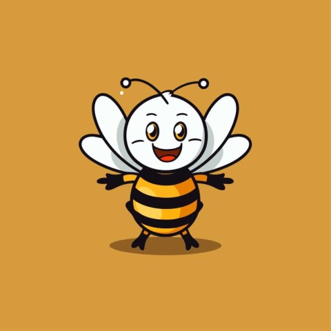Cute cartoon bee character. Vector illustration isolated on whit