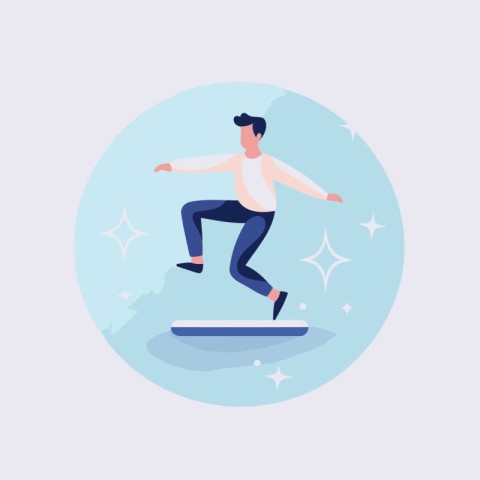 Skateboarder riding on skateboard. Vector illustration in flat s