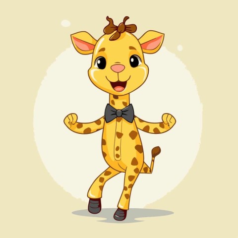 Cute giraffe with bow tie. Vector illustration. Cartoon style.