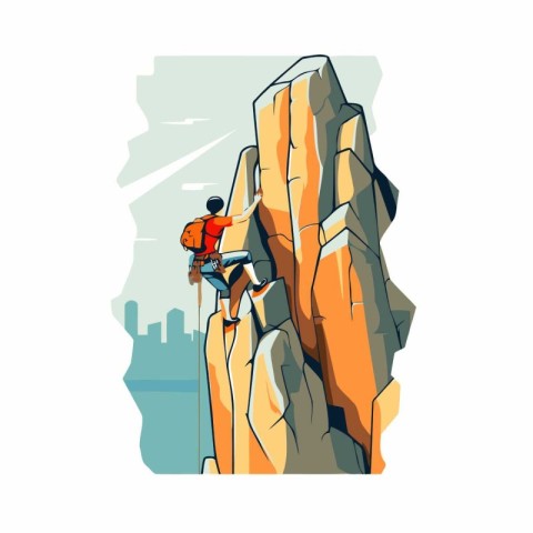 Climber on a rock. Vector illustration in cartoon style.