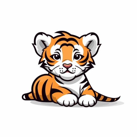 Cute tiger on white background. Vector illustration of cartoon t