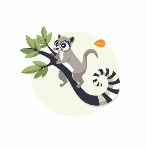 Lemur sitting on tree branch. Vector illustration in flat style