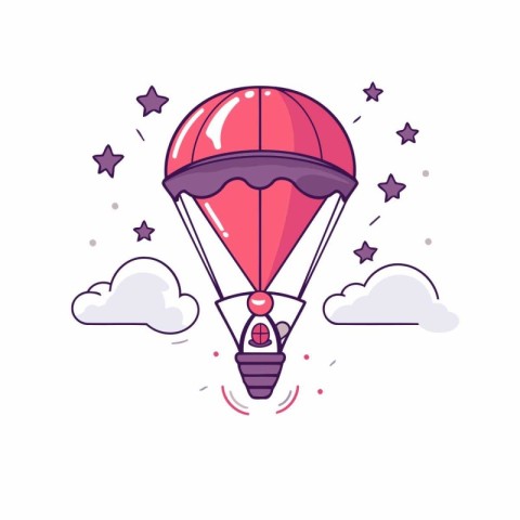 Hot air balloon flying in the sky. Flat style vector illustratio