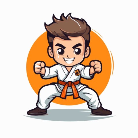 Karate Boy Cartoon Mascot Character. Vector Illustration.