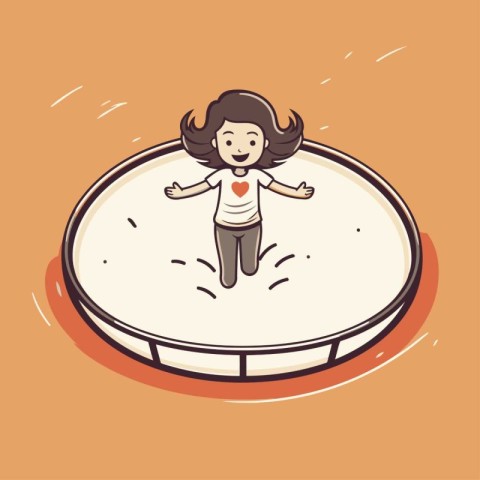 Girl running on a circle. Vector illustration. Isolated on orang