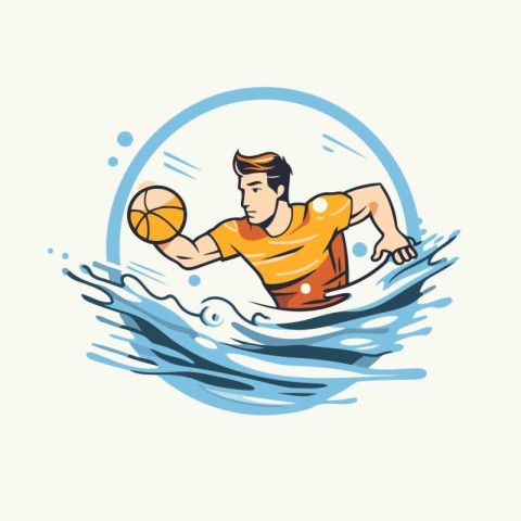 Water polo player vector logo. Vector illustration of water polo