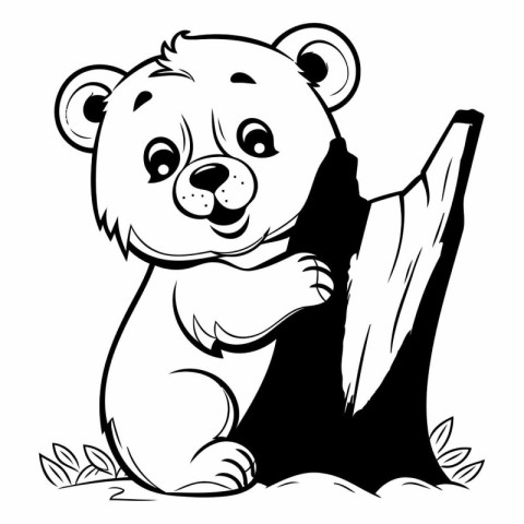 Black and White Cartoon Illustration of Cute Bear Animal Charact