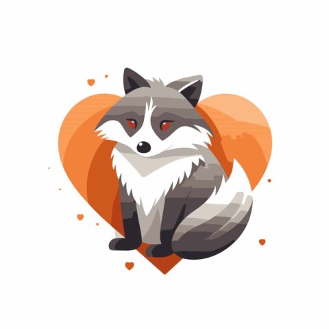 Cute cartoon raccoon sitting in heart shape. Vector illustration