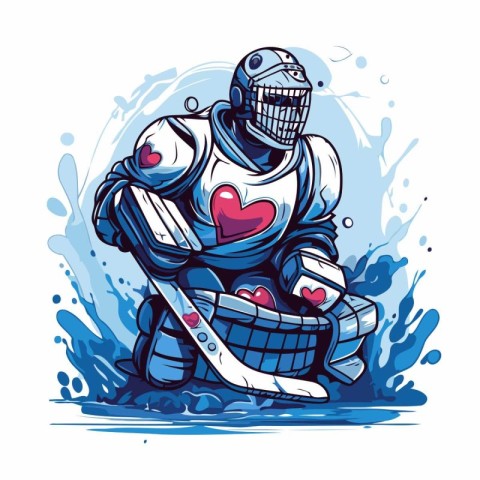 Ice hockey player with a stick and a puck. vector illustration.