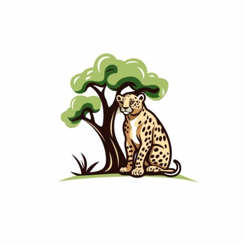 Cheetah sitting on the grass in the forest. Vector illustration