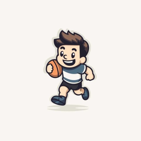 Illustration of a cute boy playing rugby with a ball. Vector ill