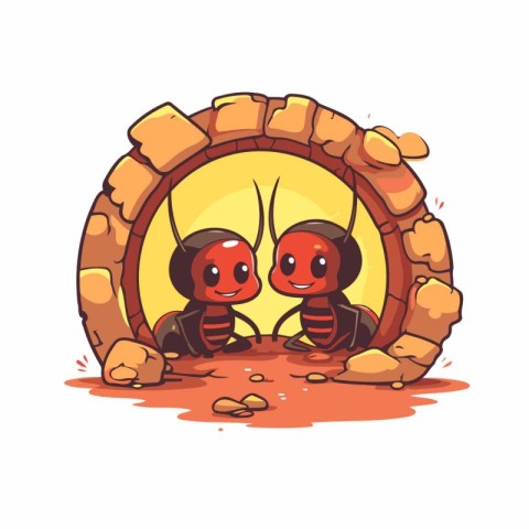 Ants in the hole. cartoon vector illustration isolated on white