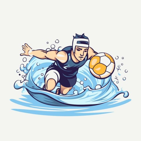 Water polo player with ball. Vector illustration in cartoon styl