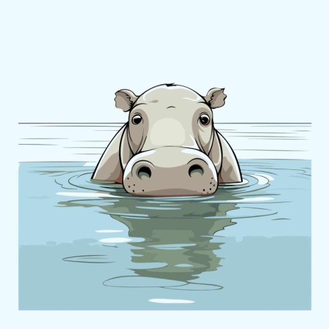 Hippopotamus in the water. Vector illustration in cartoon style