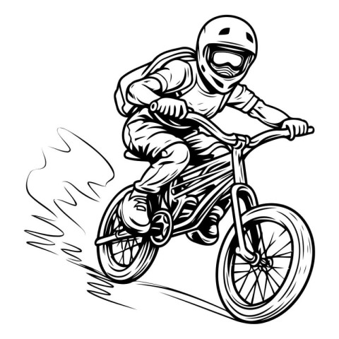 illustration of a biker on a bicycle in action on white backgrou