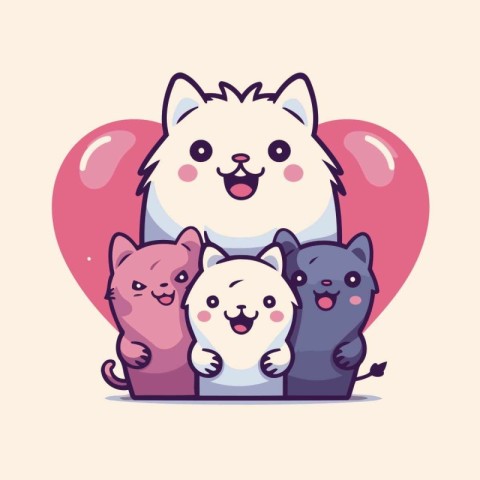 cute cats with heart love card vector illustration eps 10.