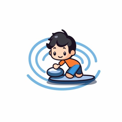 Boy Playing Surfboard Cartoon Vector Icon Illustration Graphic D