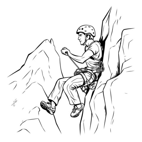 Climber on a cliff. Vector illustration of a man climbing on a c