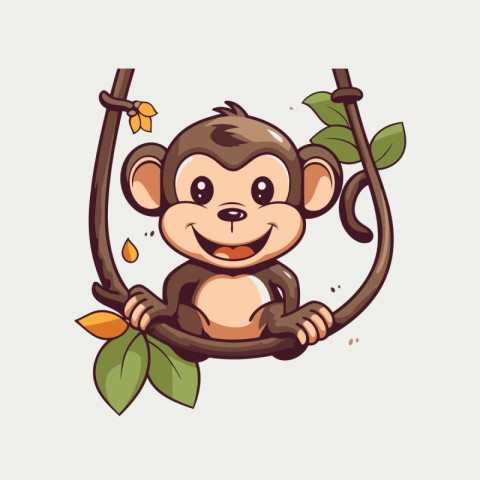 Cute monkey sitting on a tree branch. Vector cartoon illustratio