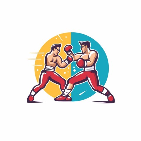 Boxing vector logo. emblem. label. badge. Two boxers fighting wi