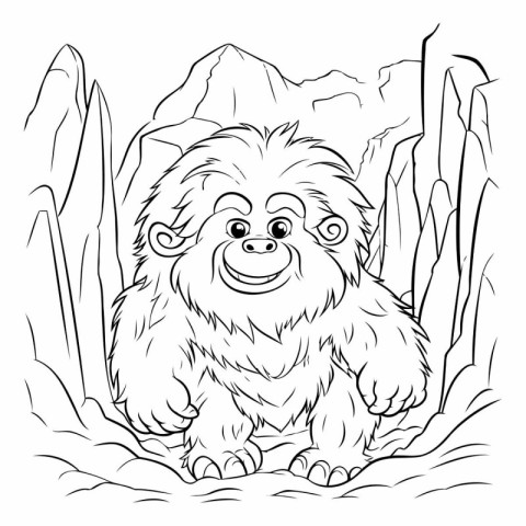 Cute cartoon lion in the forest. Vector illustration for colorin