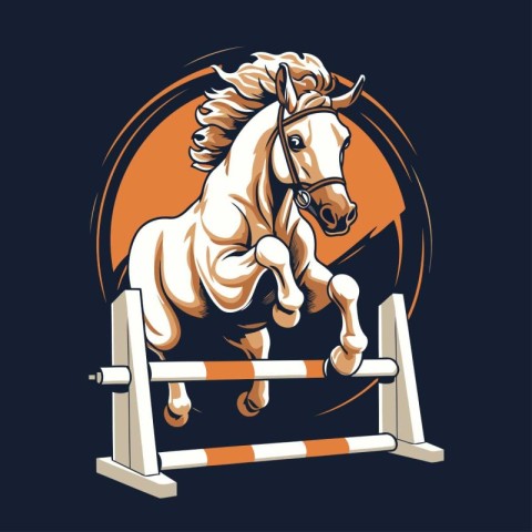 Horse jumping over obstacle vector illustration on dark backgrou