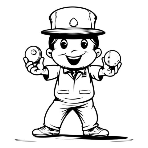 Policeman Baseball Mascot - Black and White Vector Illustration