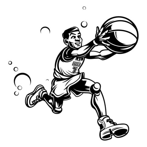 Basketball player jumping with ball. Vector illustration ready f