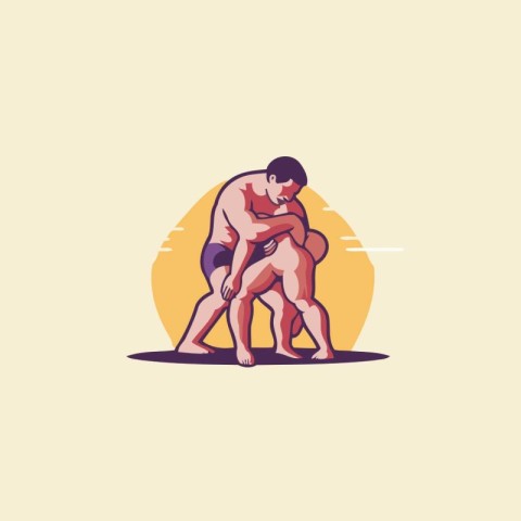 Vector illustration of two men wrestling. The concept of the fig