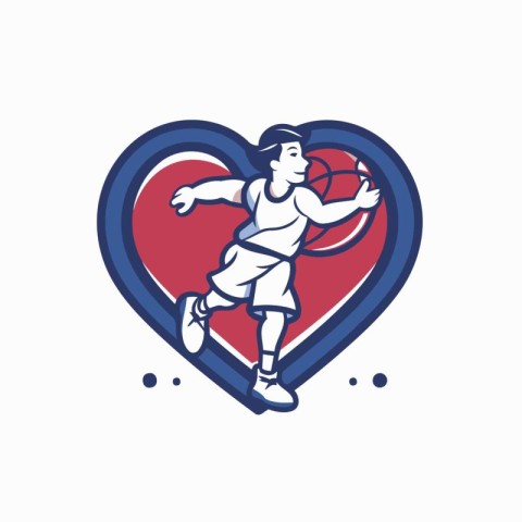 Basketball player in heart shape. Vector illustration for your d