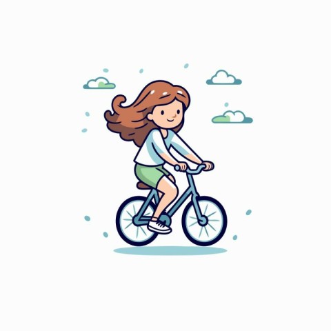 Girl riding a bicycle. Vector illustration in cartoon style on w