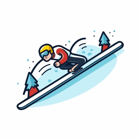 Snowboarder sliding downhill. Winter sport icon. Vector illustra