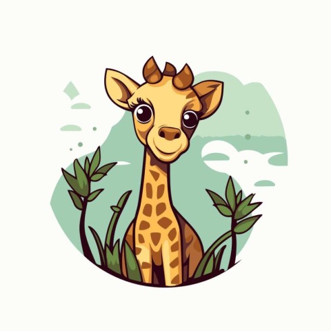 Giraffe in the grass. Vector illustration. Cartoon style.