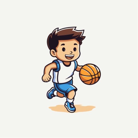 Cartoon boy playing basketball. isolated on white background. Ve