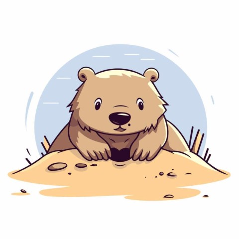 Cute beaver sitting on the sand. Vector illustration in cartoon