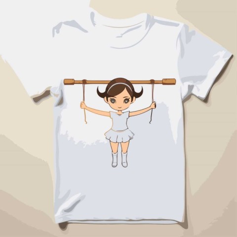 T-shirt design with girl hanging on the ropes. Vector illustrati