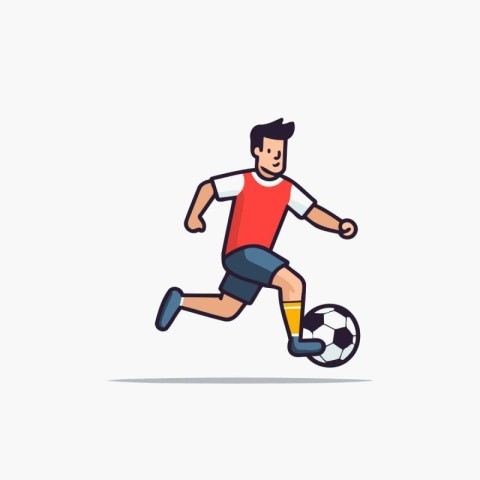 Soccer player running with ball. Vector illustration in flat sty