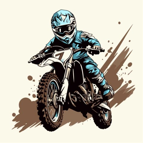 Motocross rider in helmet. Vector illustration of a motorcycle.