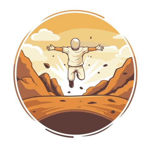 Astronaut in the desert. Vector illustration in flat style.