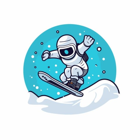 Astronaut skiing in the snow. Vector illustration on white backg