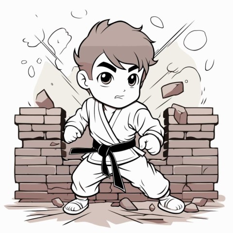 Karate boy. Vector illustration of a boy in kimono.