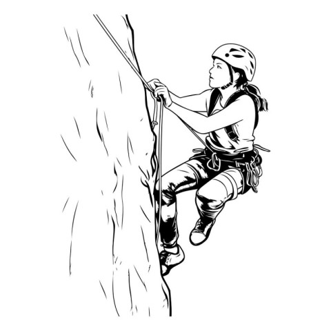 Climber on the wall. Vector illustration in sketch style.