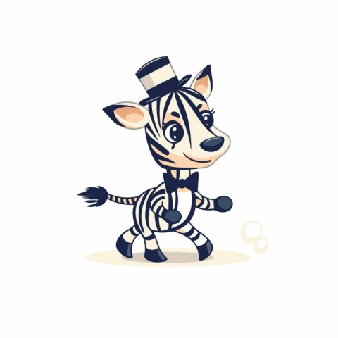 Zebra in top hat and bowler costume. Vector illustration.