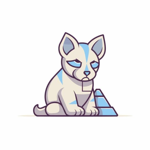 Cute cat with a pyramid. Vector illustration in flat style.