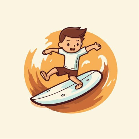 Surfer cartoon icon. Vector illustration of a boy surfing on a w