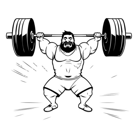 Fat man lifting a barbell. Vector illustration of a fat man lift