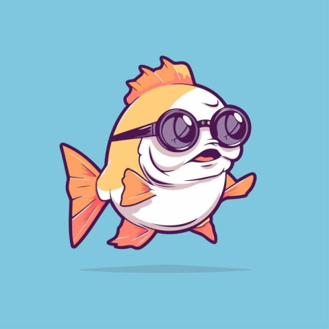 Cute cartoon fish character with sunglasses. Vector illustration